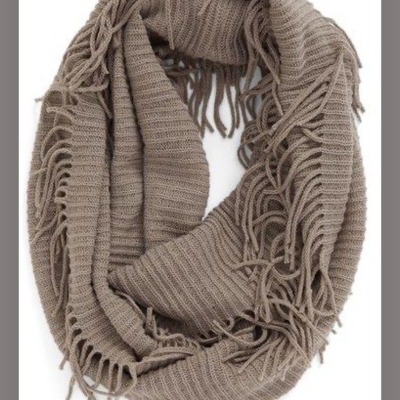 BP Grey Knit Ribbed Fringe Infinity Scarf - Picture 1 of 5